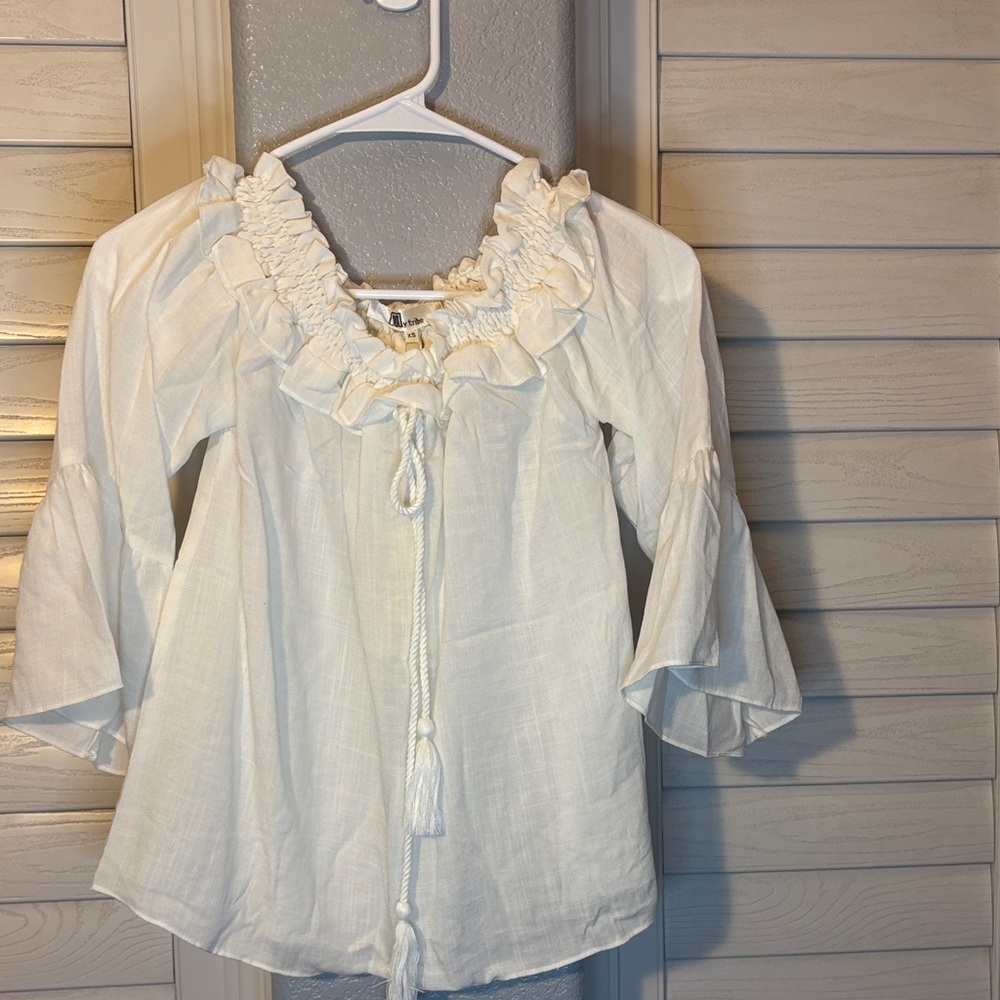 My Tribe White Ruffle Blouse